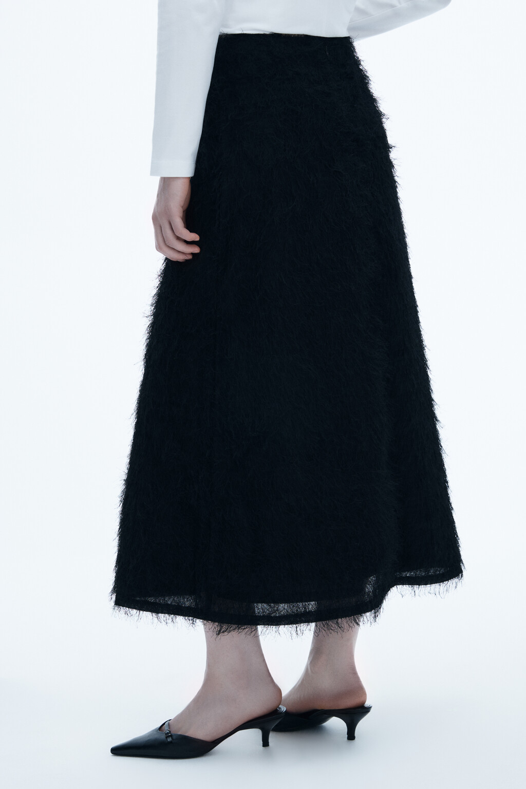 юбка-годе макси с пушистой бахромой - цвет черный - 3