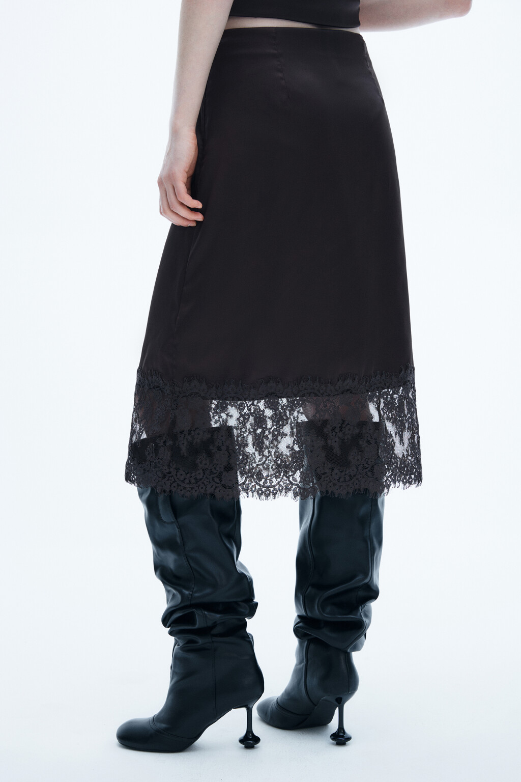 Юбка-годе миди с кружевом - цвет коричневый - 3