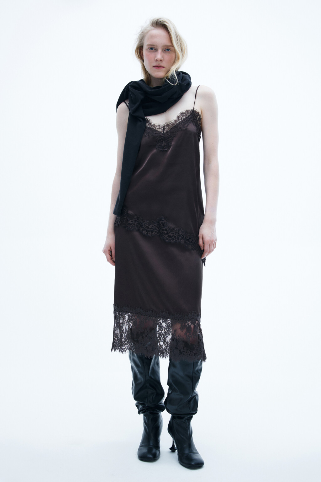 Юбка-годе миди с кружевом - цвет коричневый - 4