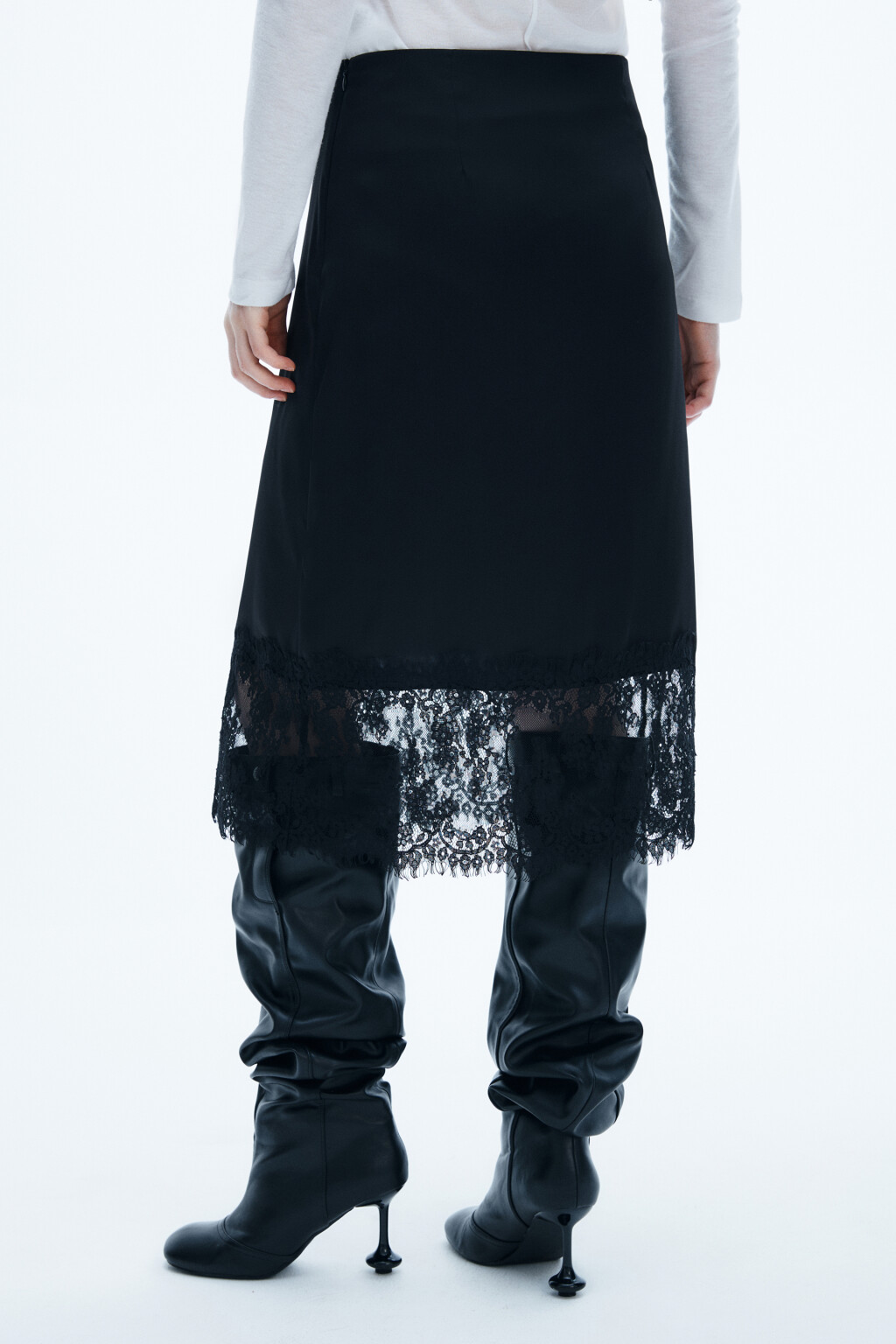 Юбка-годе миди с кружевом - цвет черный - 3
