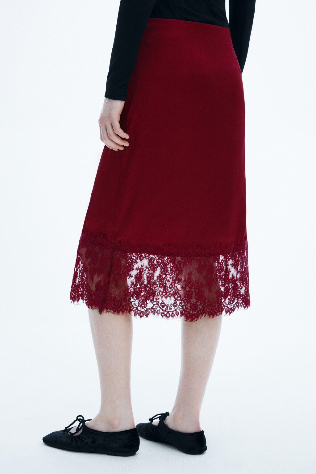 Юбка-годе миди с кружевом - цвет красный - 3