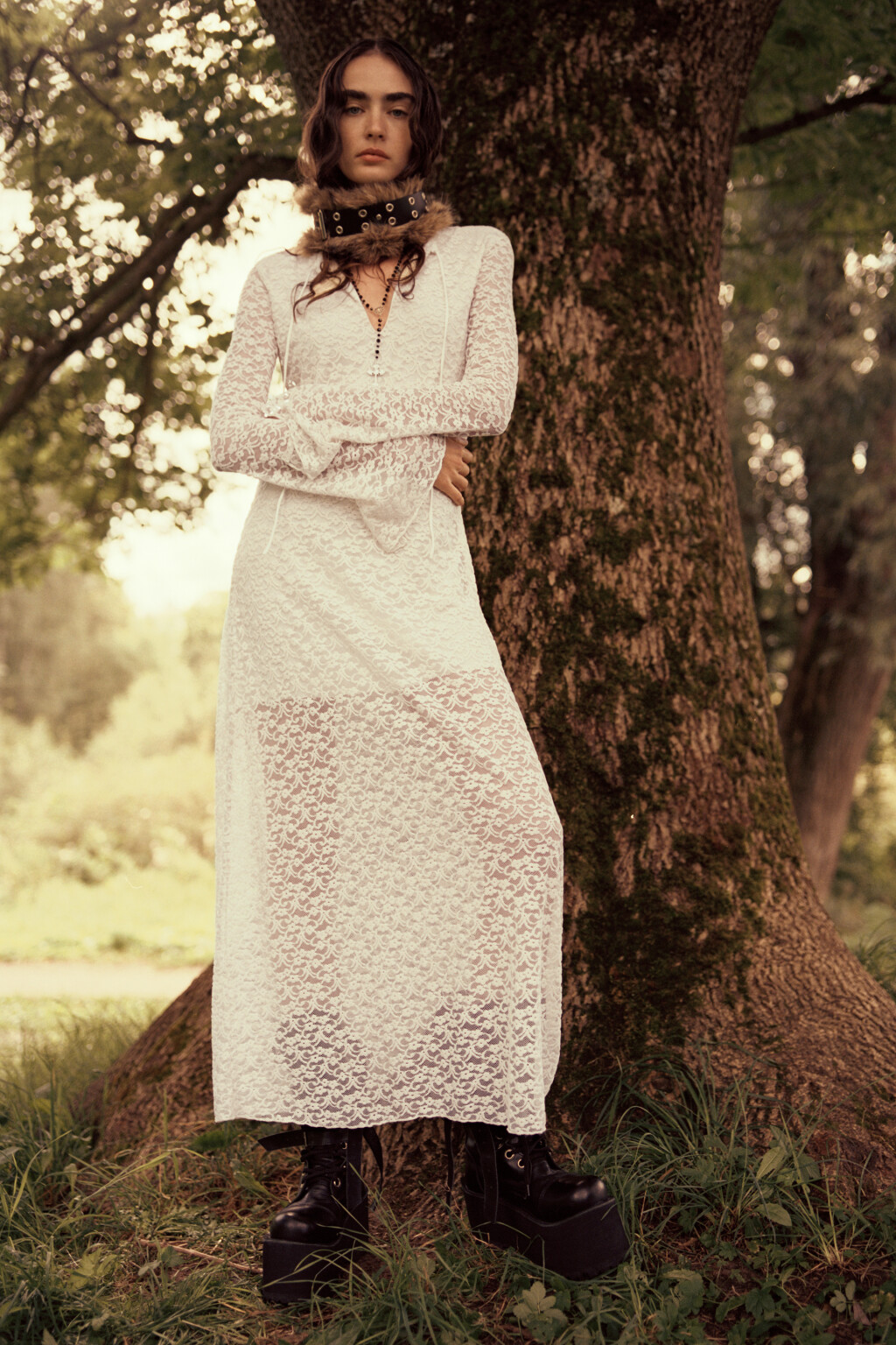 Платье макси облегающее ажурное - цвет белый - 11