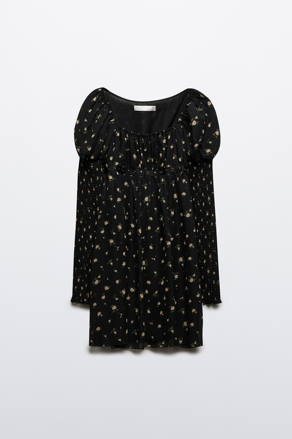 Платье шифоновое с люверсами на поясе - цвет черный - 8