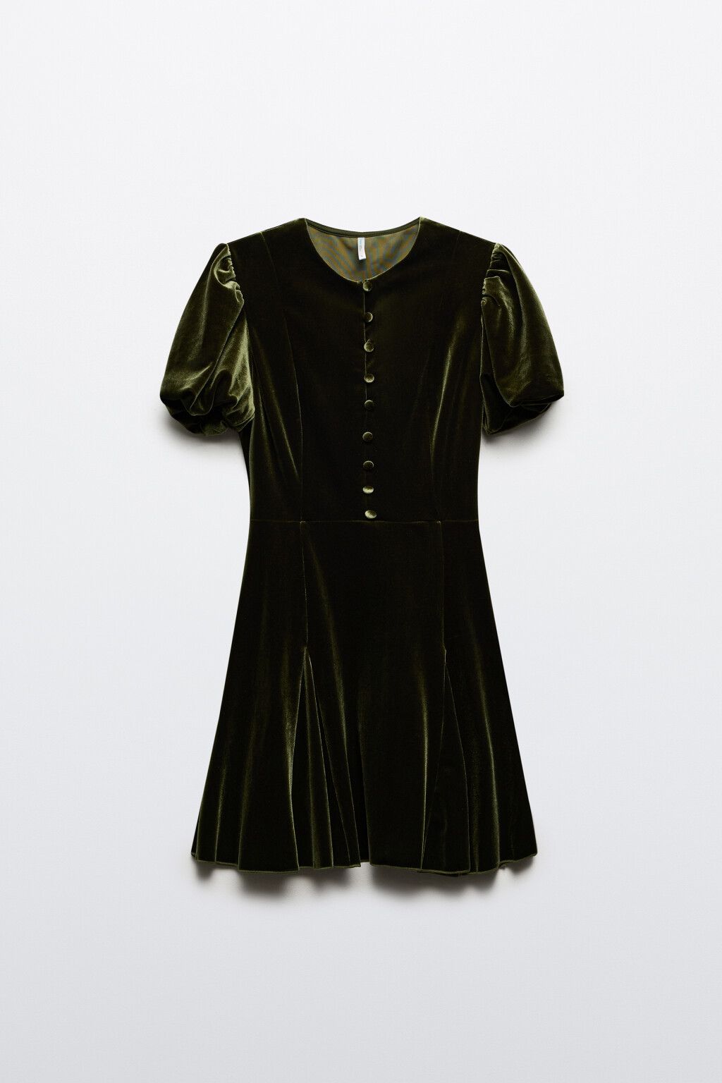 Платье бархатное с пышными рукавами - цвет зеленый - 8
