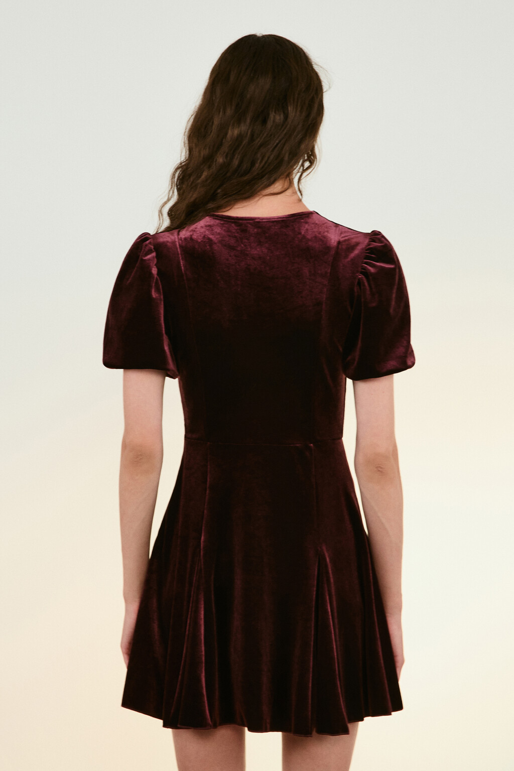 Платье бархатное с пышными рукавами - цвет красный - 3