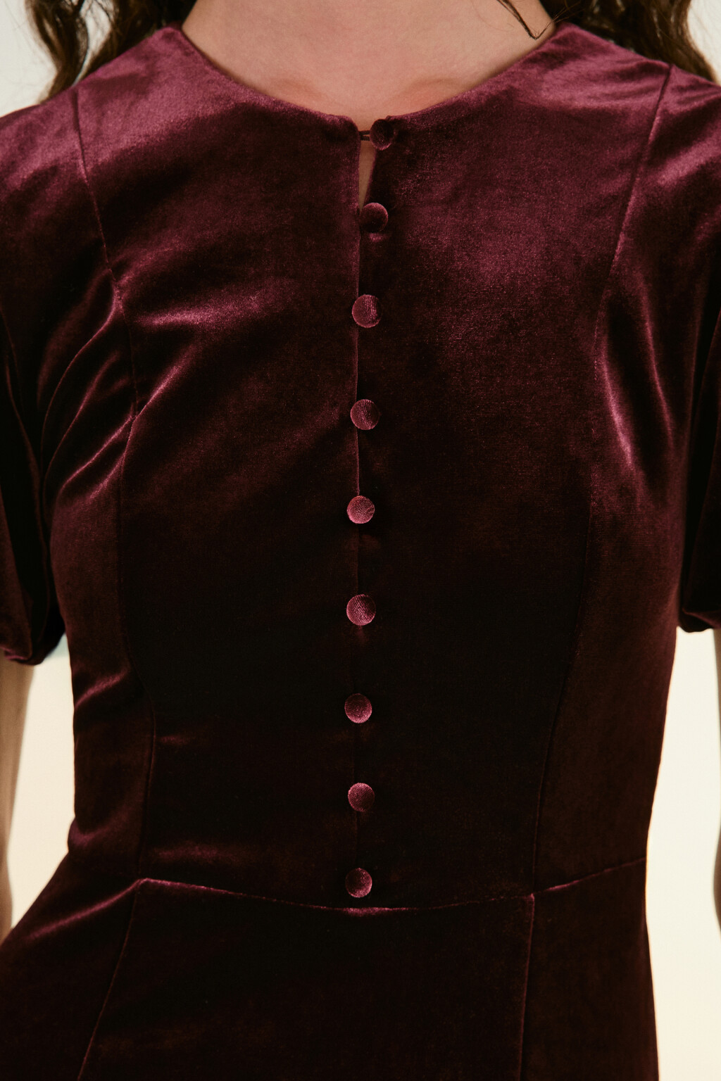 Платье бархатное с пышными рукавами - цвет красный - 6