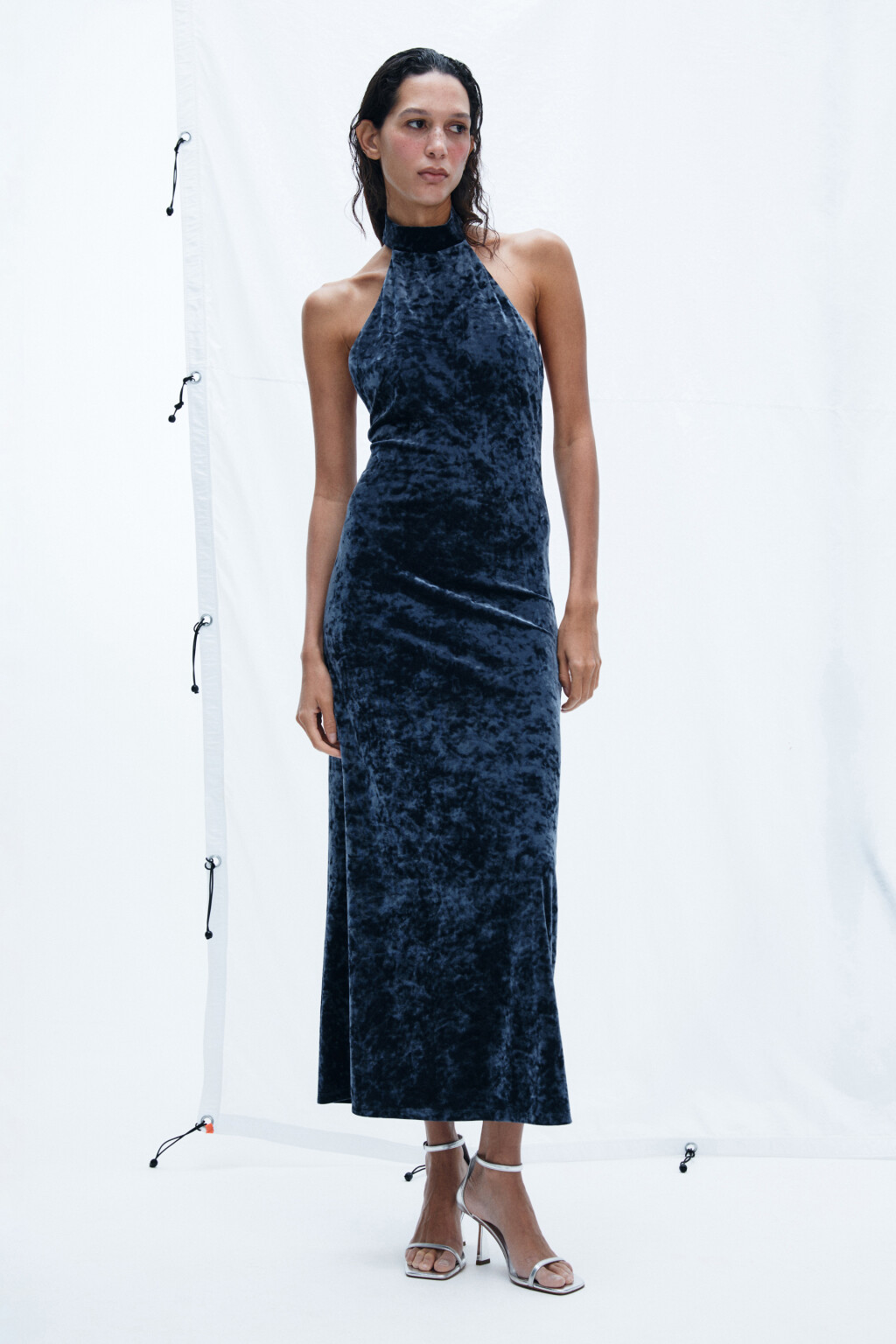 Платье миди бархатное с воротником - цвет синий - 5