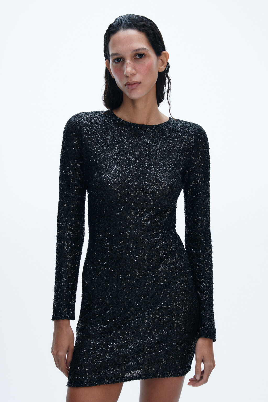 Платье мини облегающее с пайетками - цвет черный - 3