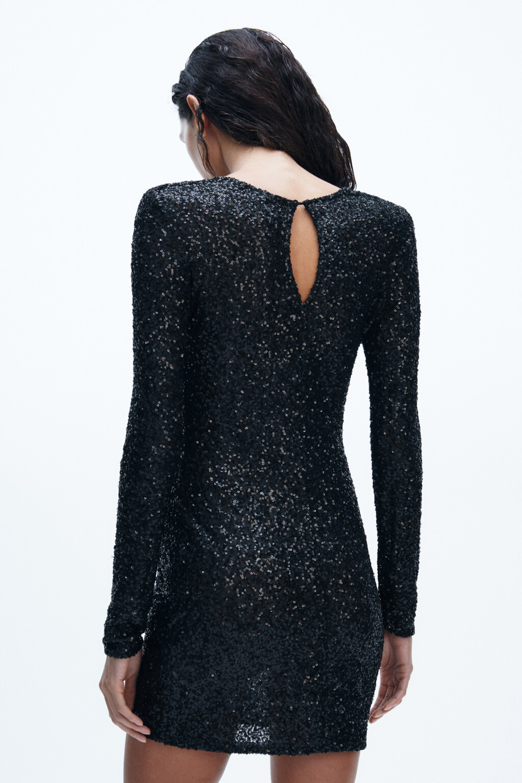 Платье мини облегающее с пайетками - цвет черный - 4