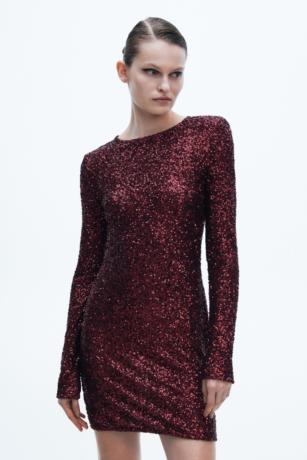 Платье мини облегающее с пайетками - цвет красный - 3
