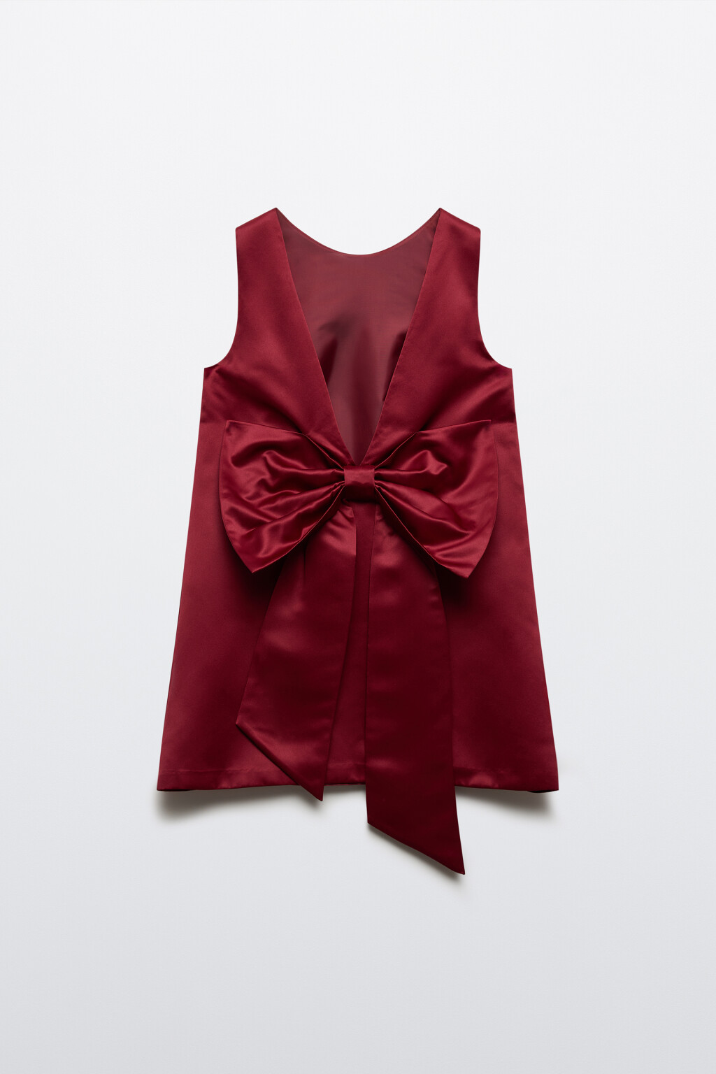 Платье мини атласное с бантом - цвет красный - 9