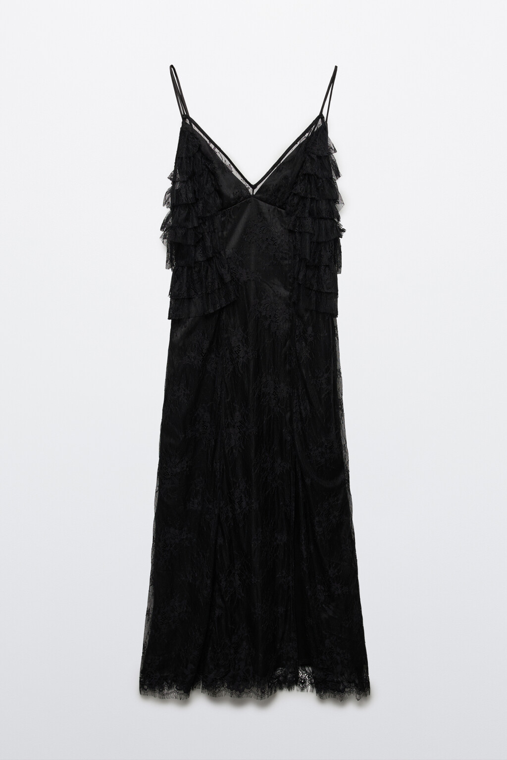 Платье-комбинация миди с кружевом - цвет черный - 9