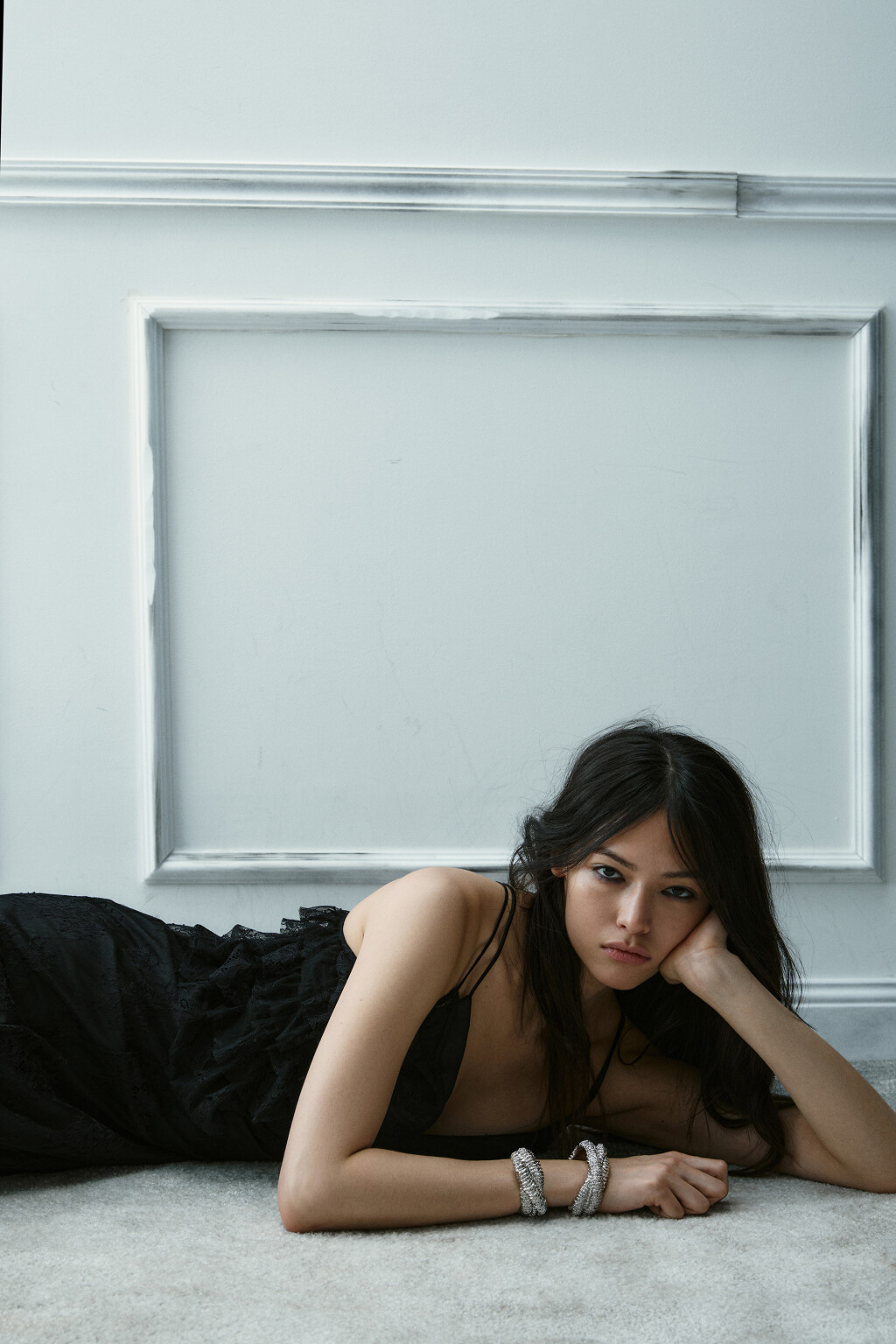 Платье-комбинация миди с кружевом - цвет черный - 2