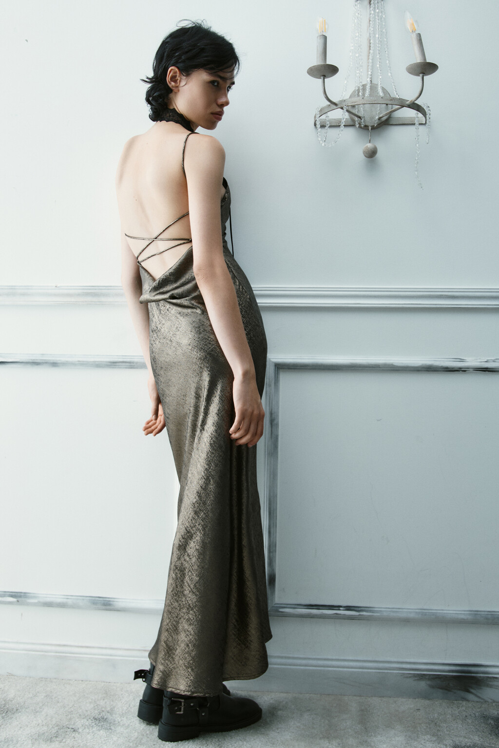 Платье-комбинация с открытой спиной - цвет желтый - 1