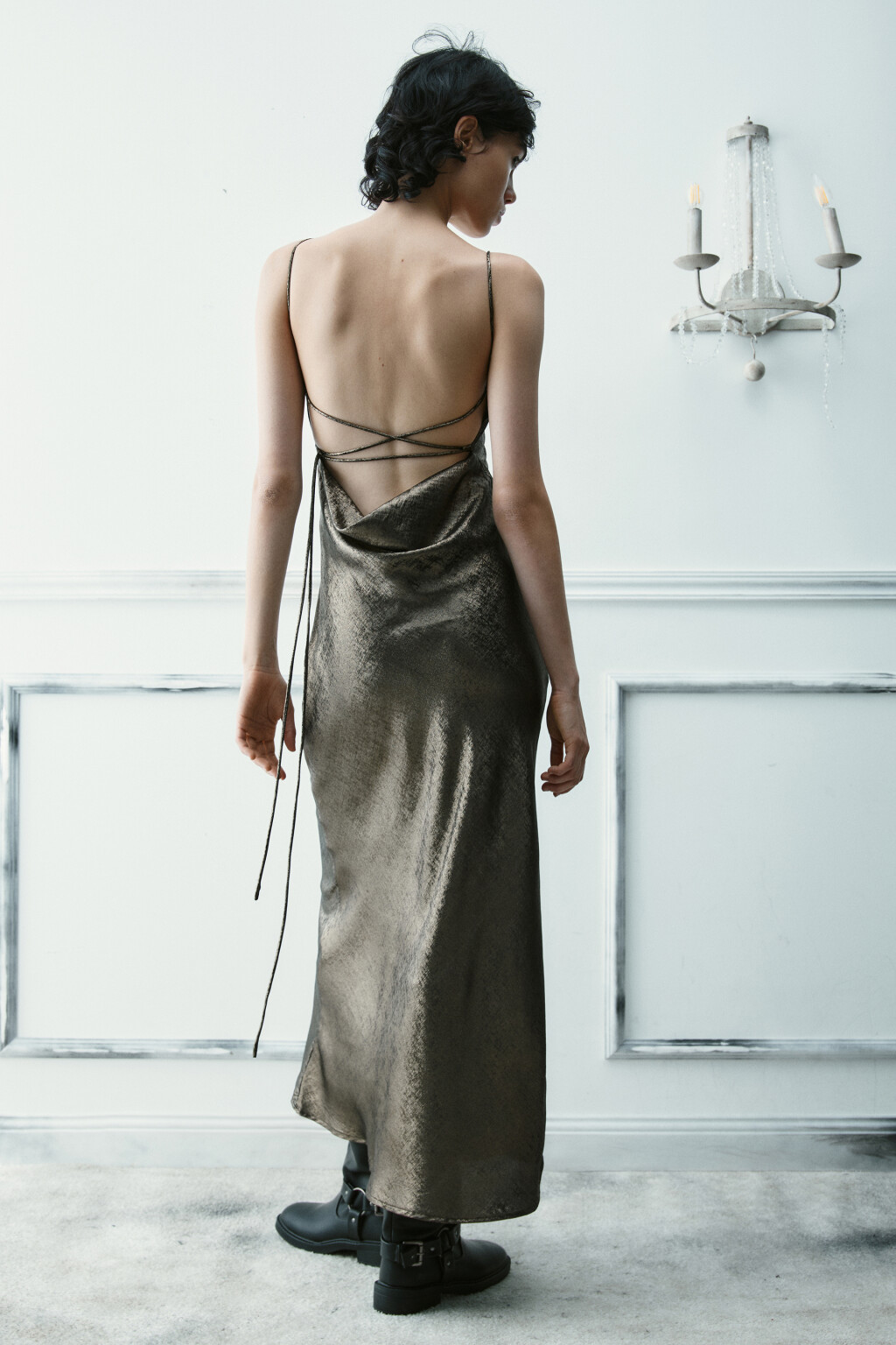 Платье-комбинация с открытой спиной - цвет желтый - 4