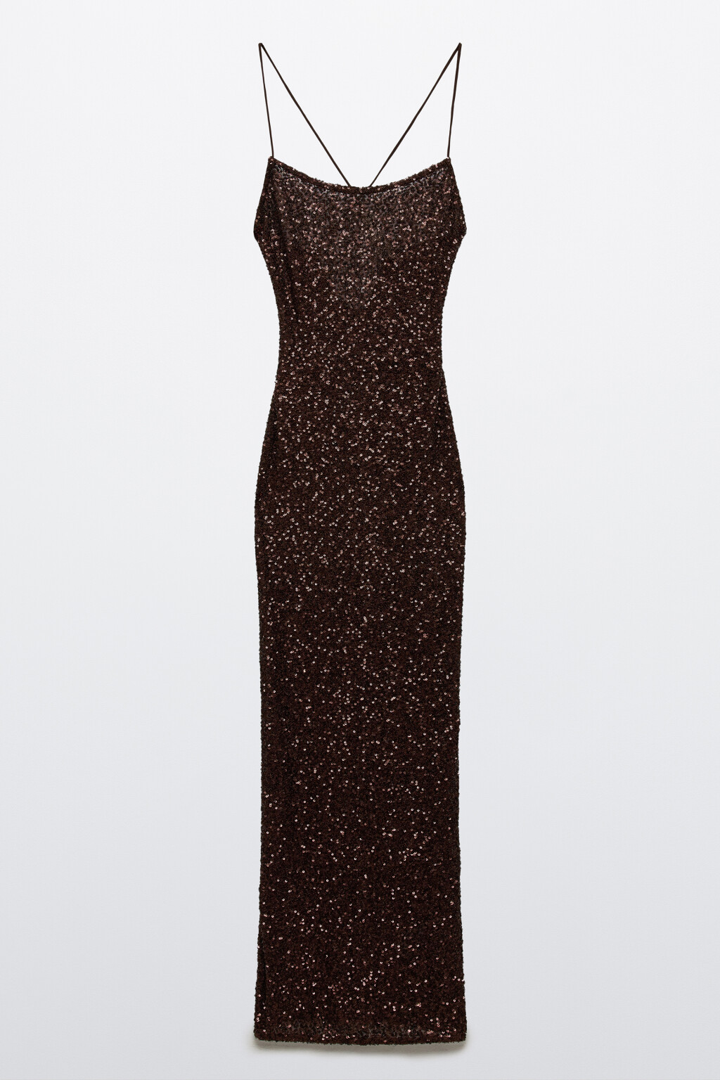 Платье миди на бретельках с пайетками - цвет коричневый - 8
