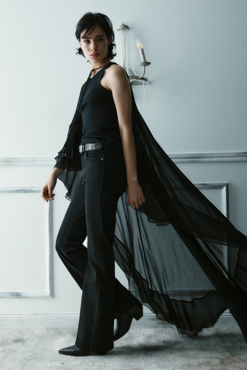 Накидка шифоновая с воланами - цвет черный - 1