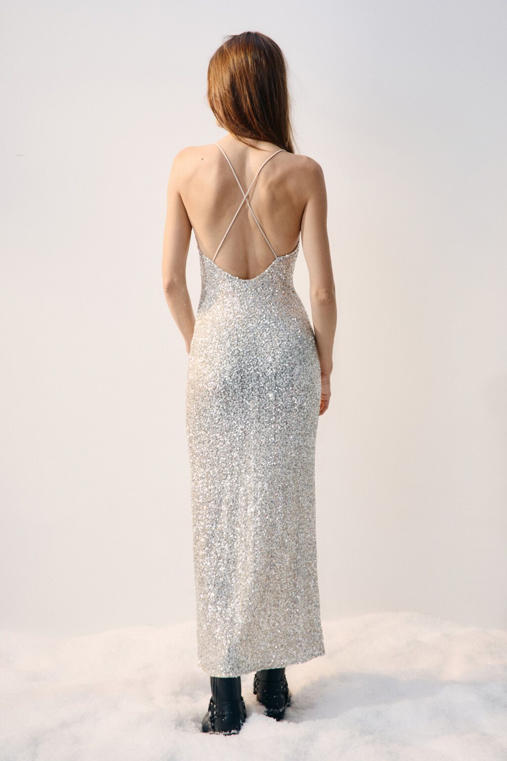 Платье макси облегающее с пайетками - цвет серый - 4