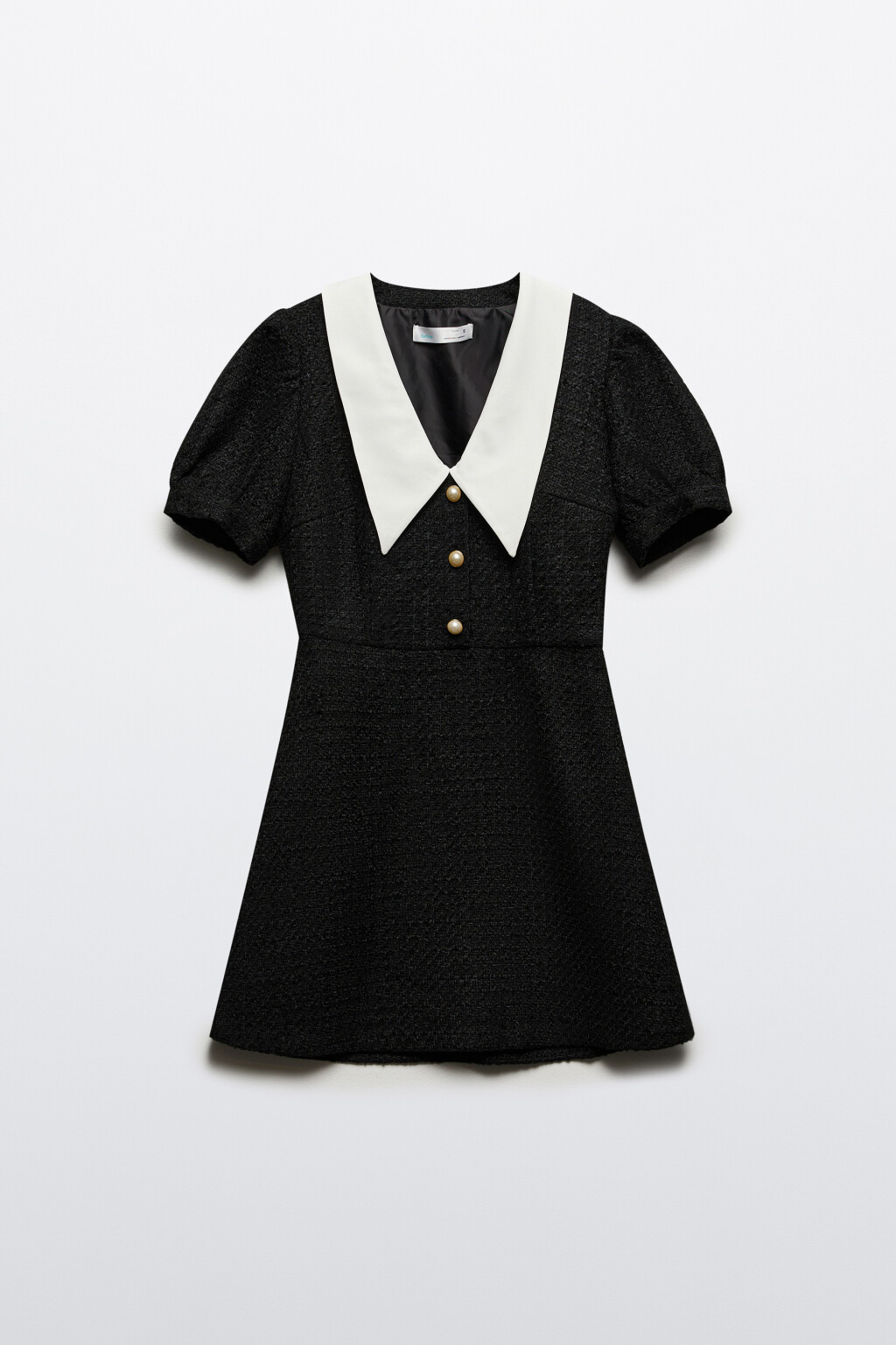 Платье твидовое с белым воротничком - цвет черный - 7