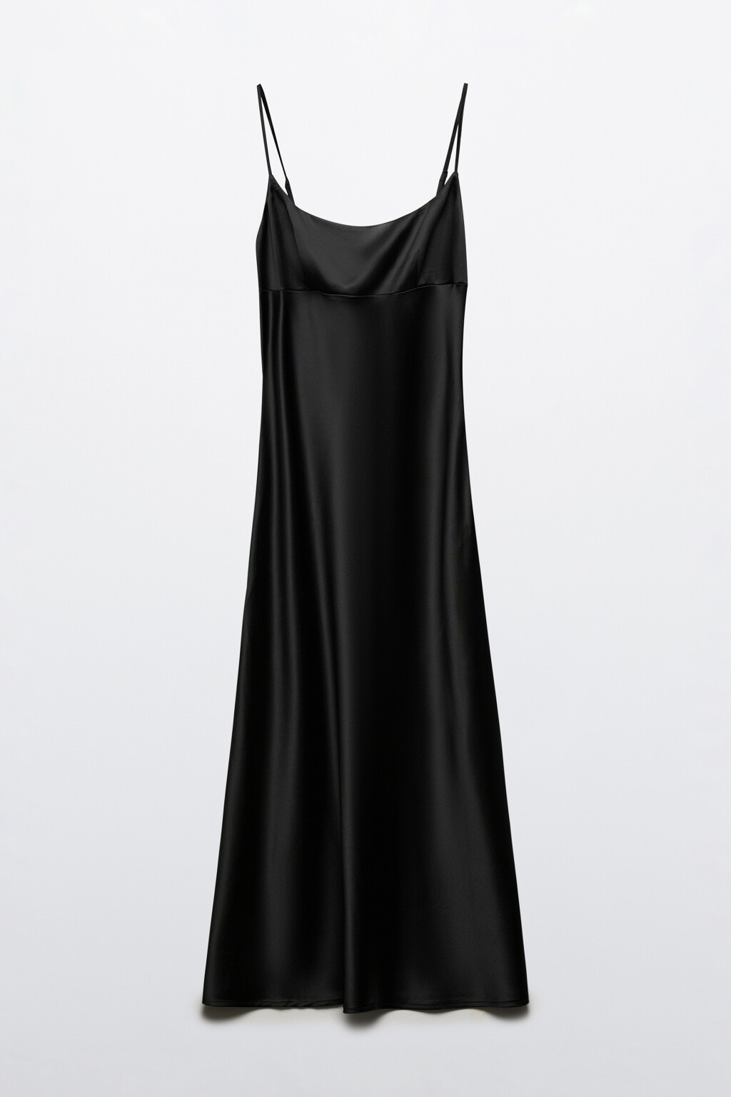 Платье атласное на тонких бретелях - цвет черный - 7