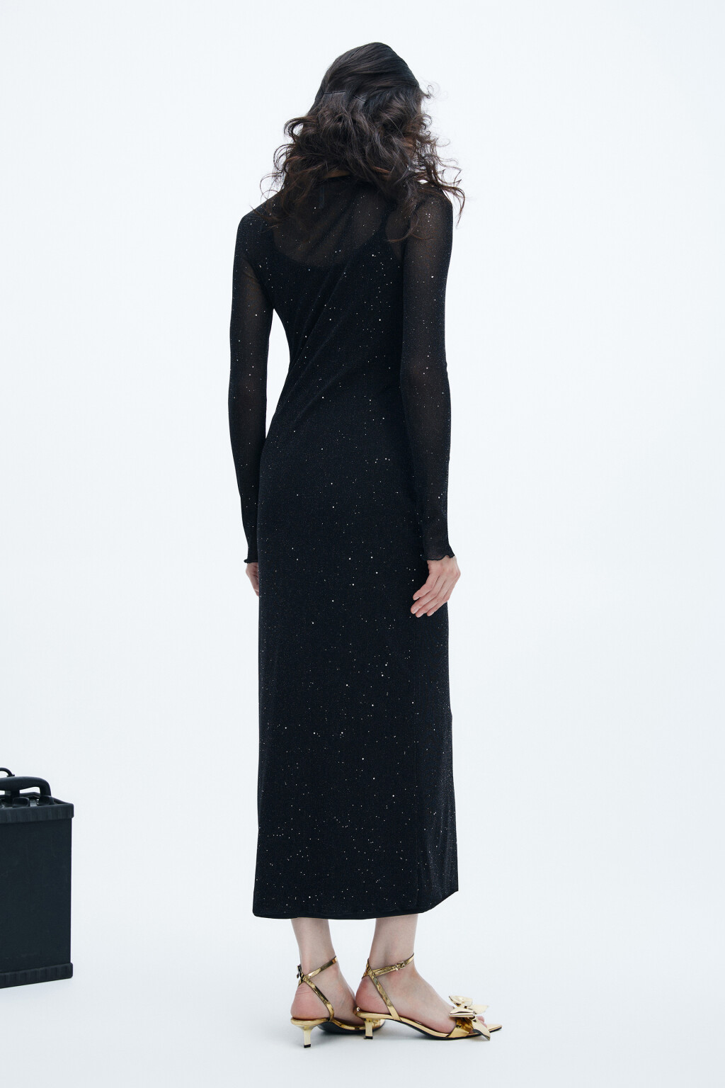 Платье макси с люрексом и стразами - цвет черный - 3