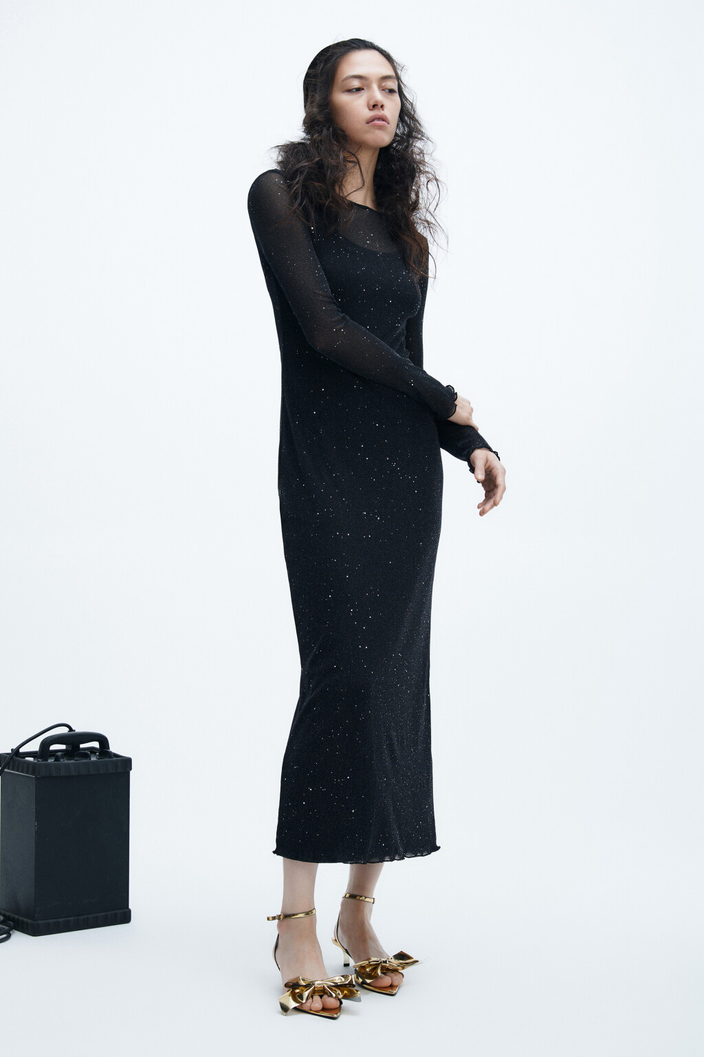 Платье макси с люрексом и стразами - цвет черный - 4