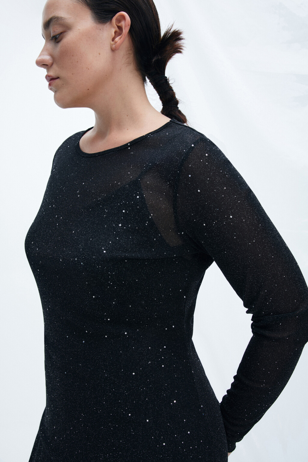 Платье макси с люрексом и стразами - цвет черный - 5