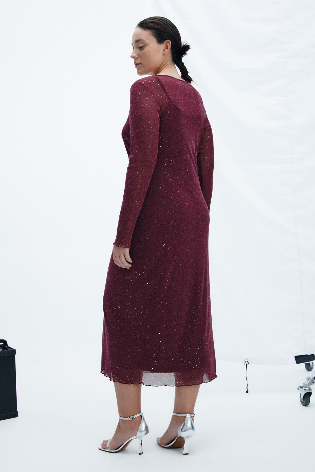 Платье макси с люрексом и стразами - цвет красный - 3