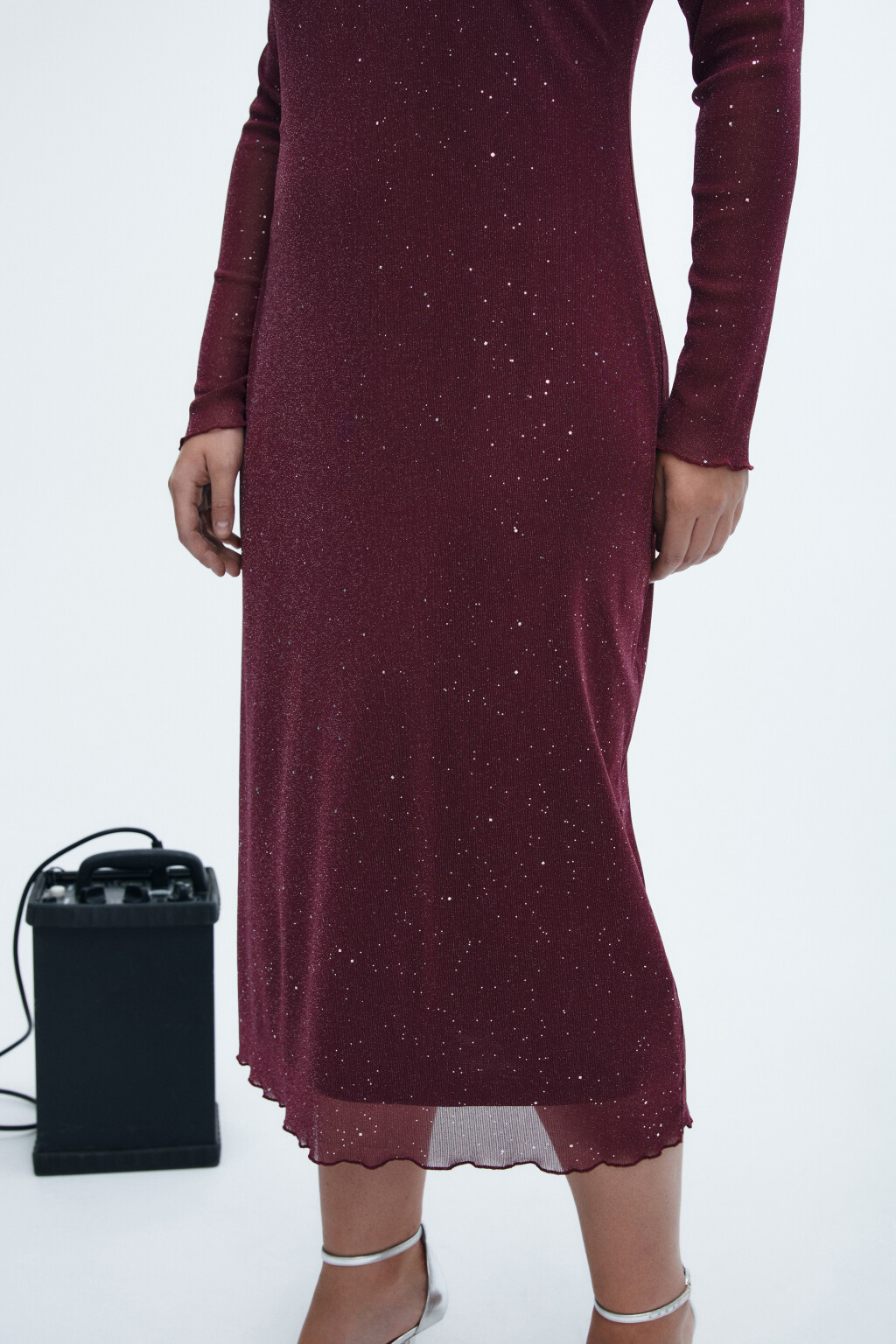 Платье макси с люрексом и стразами - цвет красный - 5