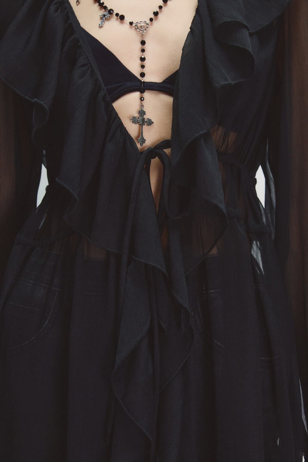 Платье-туника шифоновое с воланами - цвет черный - 6