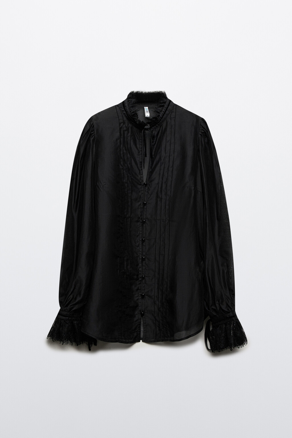 Блузка из тенсела с кружевом - цвет черный - 7