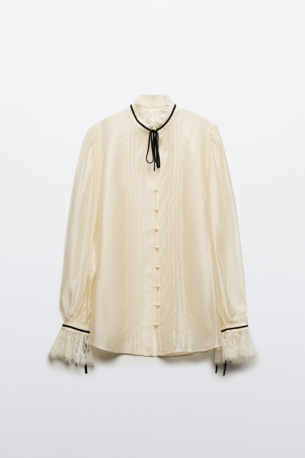 Блузка из тенсела с кружевом - цвет молочный - 8