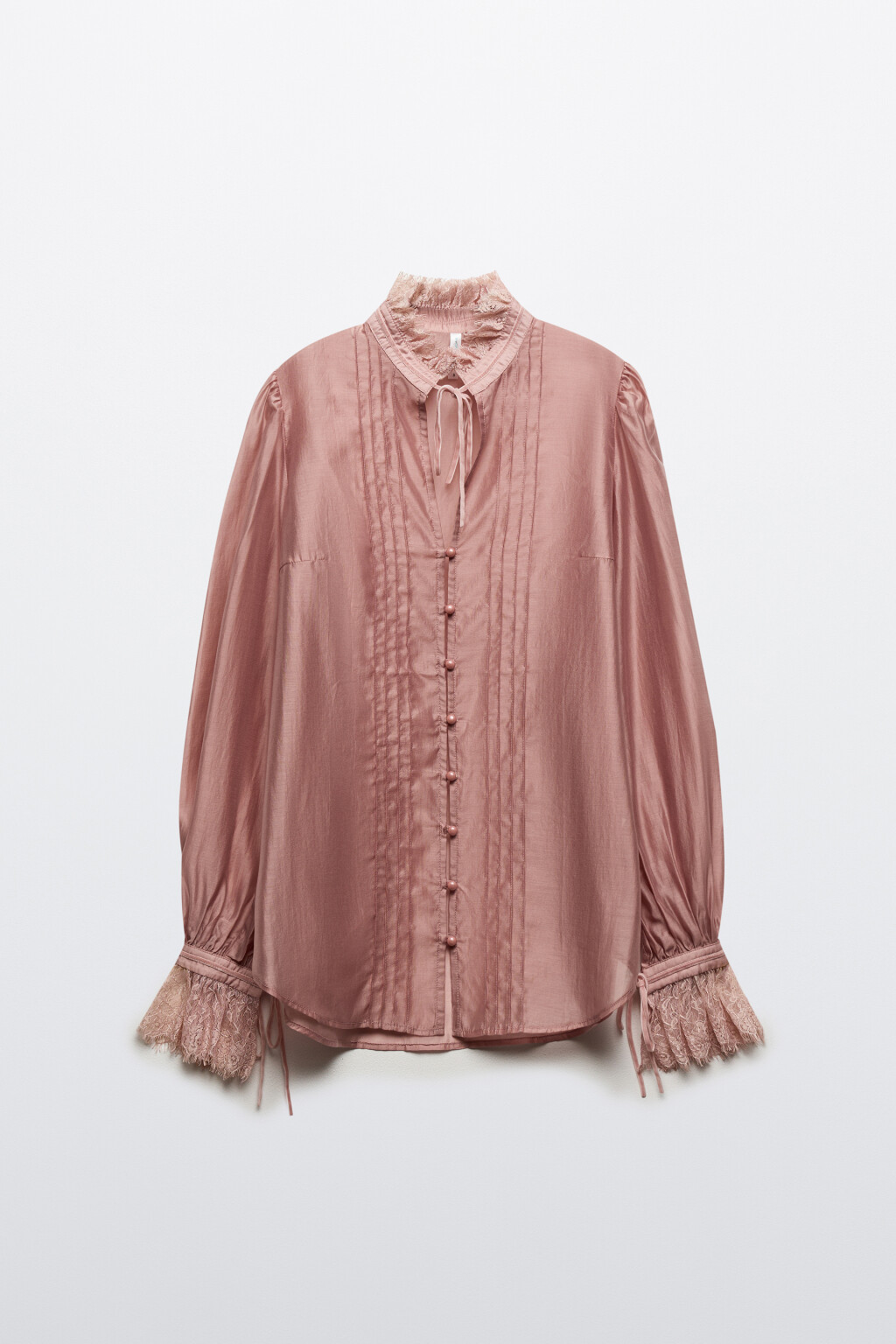 Блузка из тенсела с кружевом - цвет розовый - 9