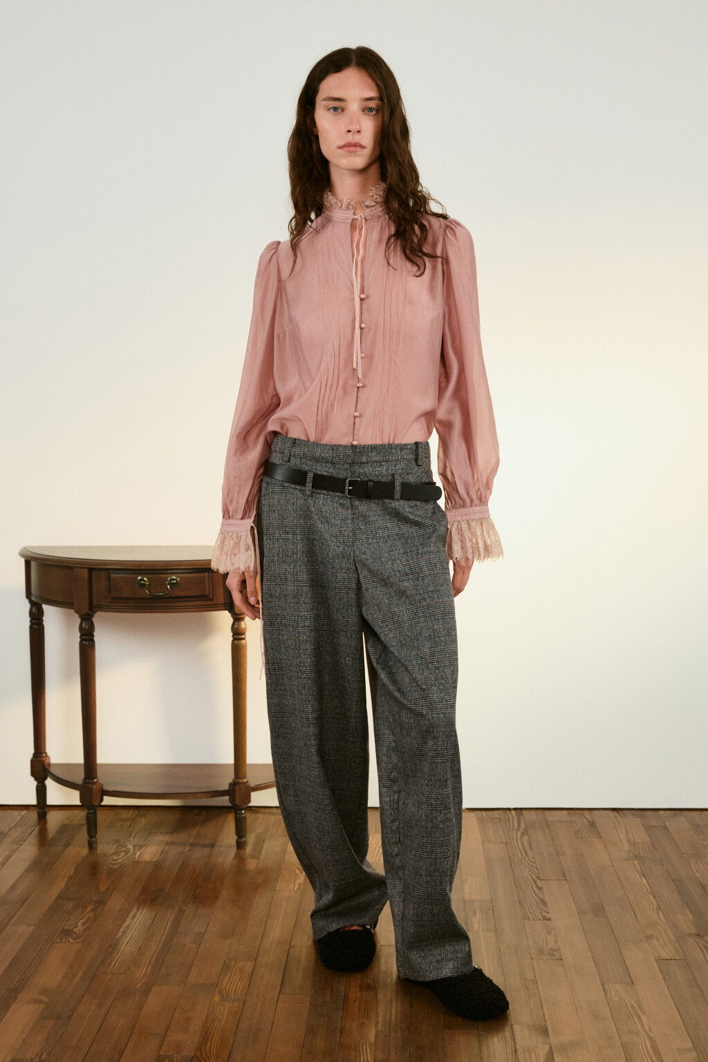 Блузка из тенсела с кружевом - цвет розовый - 5