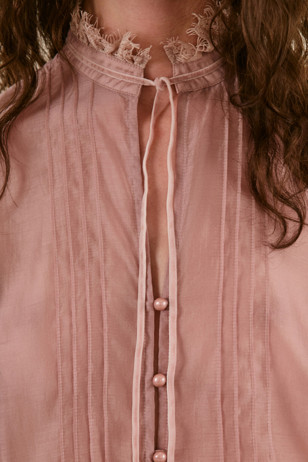 Блузка из тенсела с кружевом - цвет розовый - 8