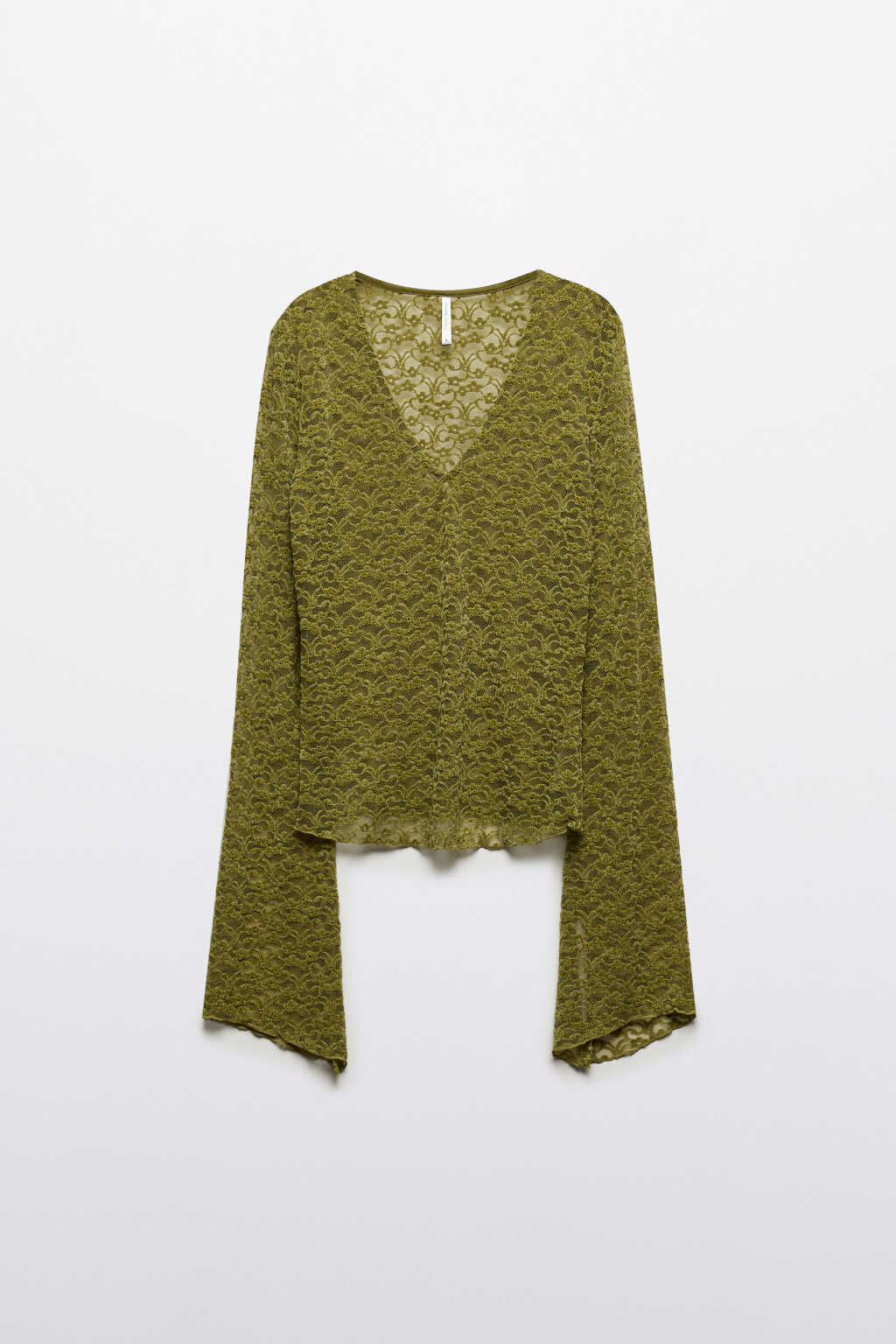 Блузка кружевная с рукавами клеш - цвет зеленый - 6