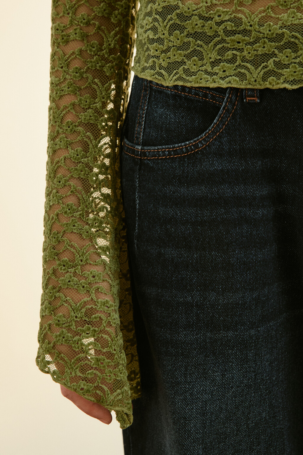 Блузка кружевная с рукавами клеш - цвет зеленый - 5