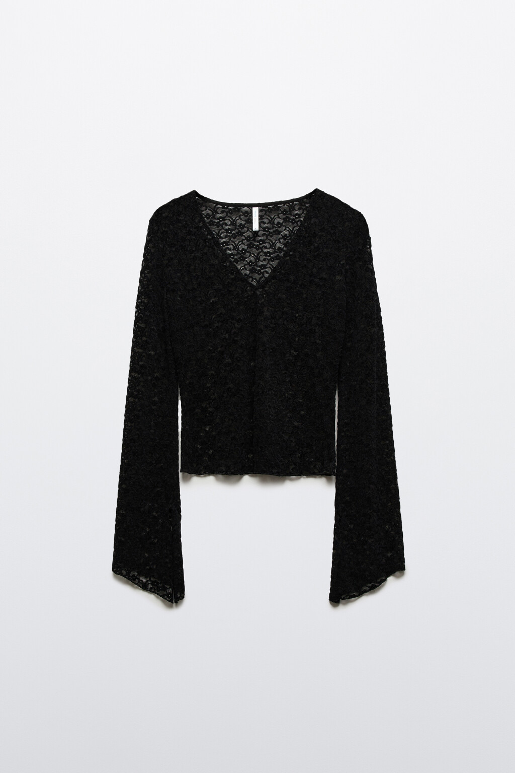Блузка кружевная с рукавами клеш - цвет черный - 8