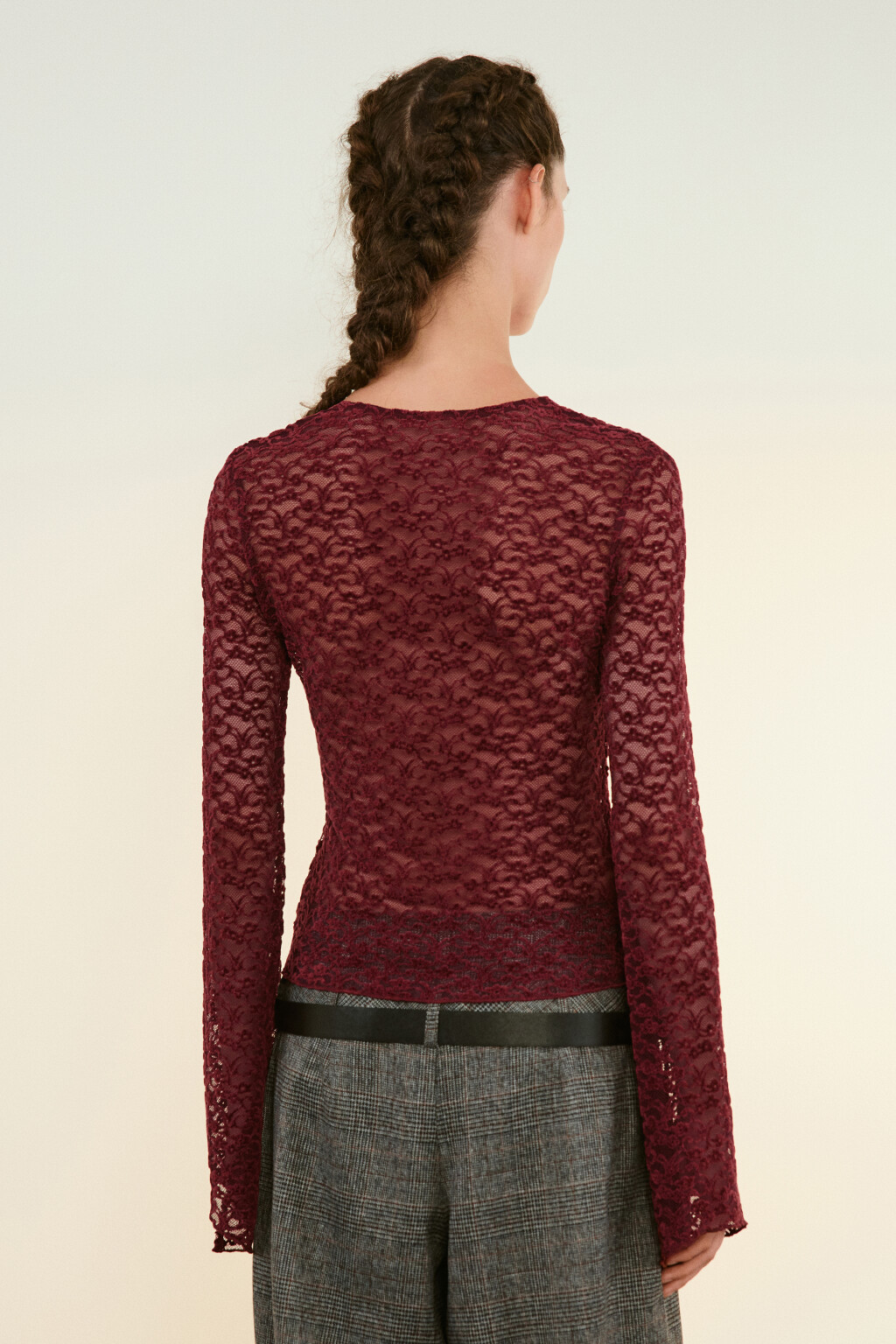 Блузка кружевная с рукавами клеш - цвет красный - 3