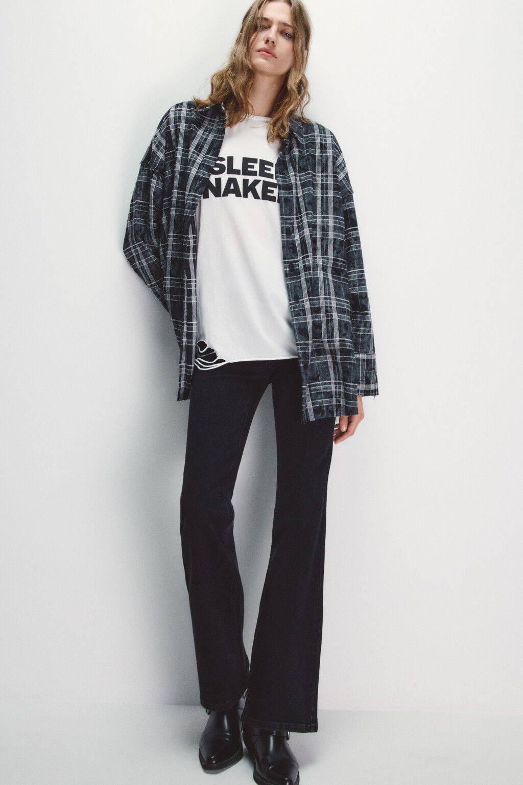 Рубашка в клетку с состаренным эффектом - цвет черный - 1