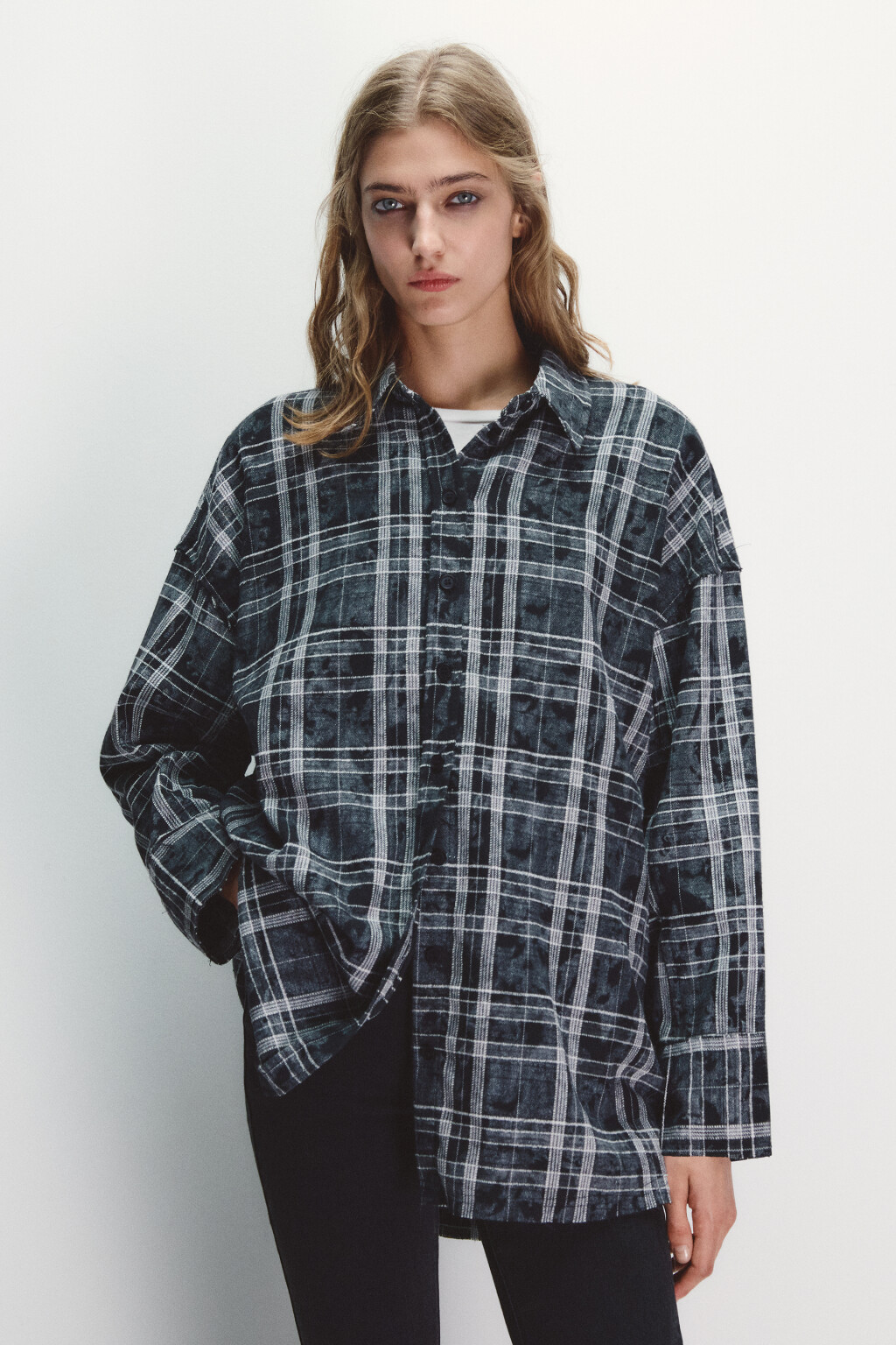 Рубашка в клетку с состаренным эффектом - цвет черный - 3