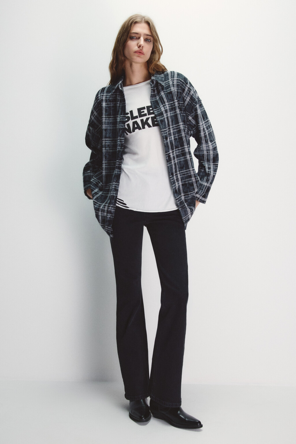 Рубашка в клетку с состаренным эффектом - цвет черный - 5