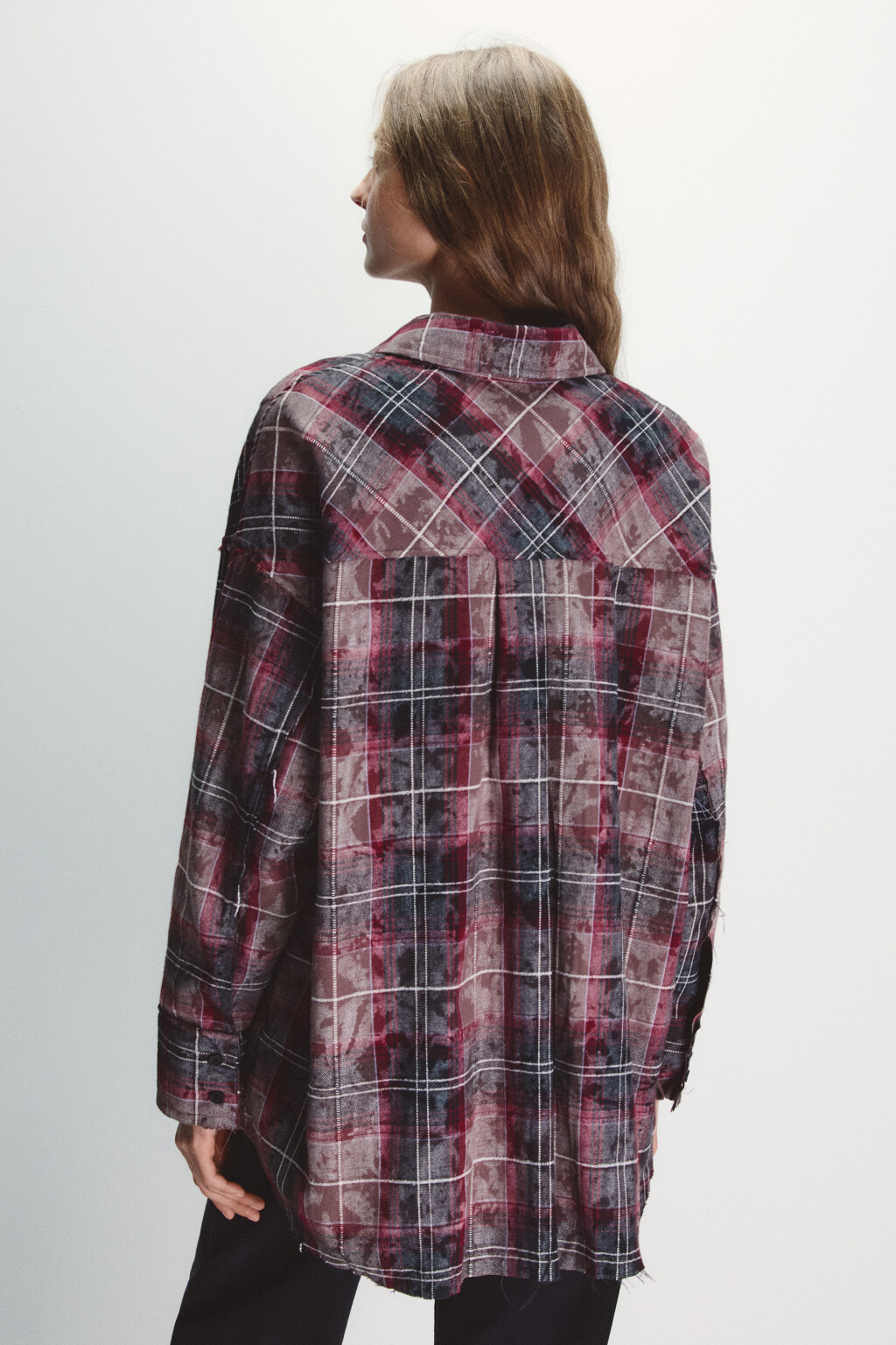 Рубашка в клетку с состаренным эффектом - цвет розовый - 3