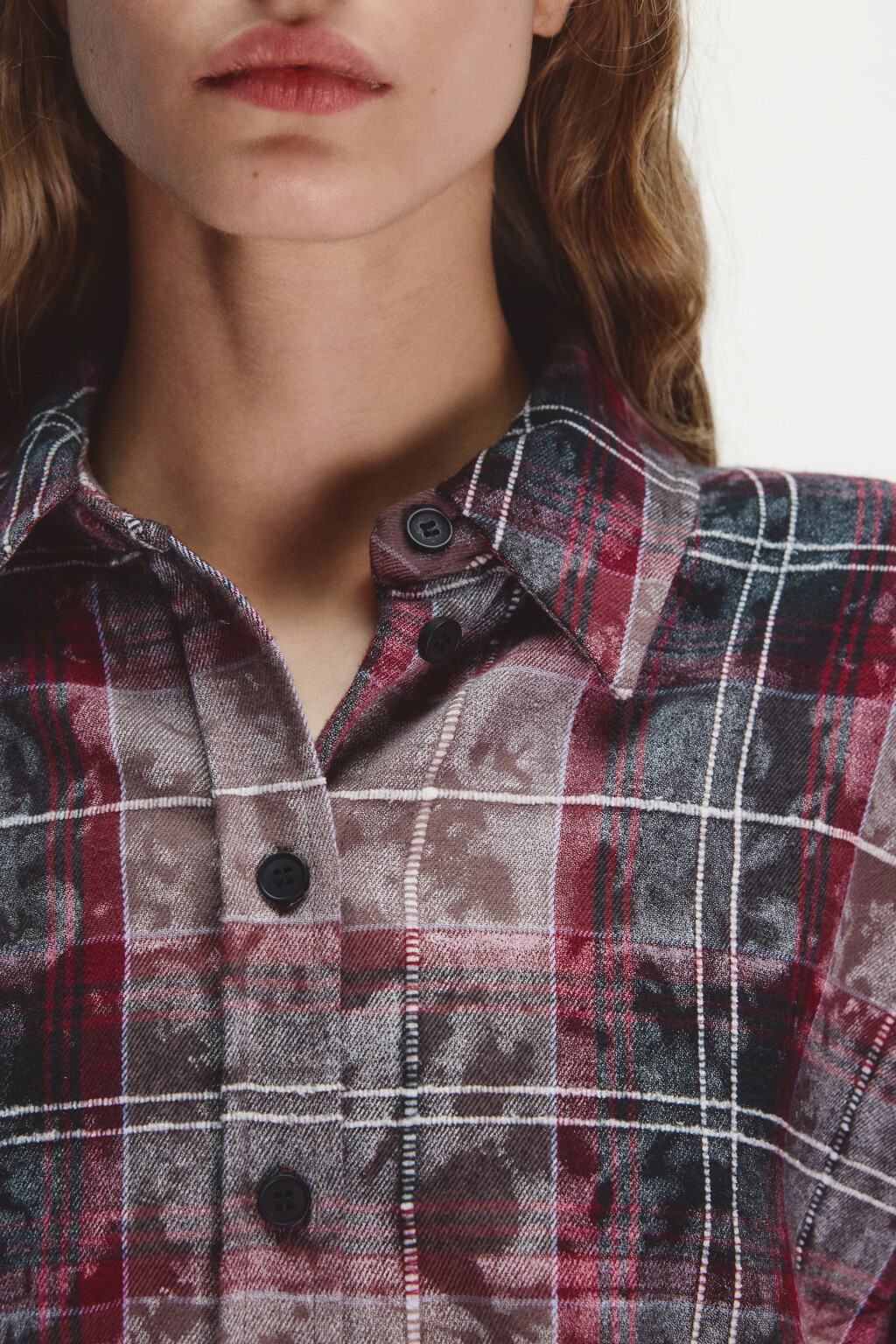 Рубашка в клетку с состаренным эффектом - цвет розовый - 5