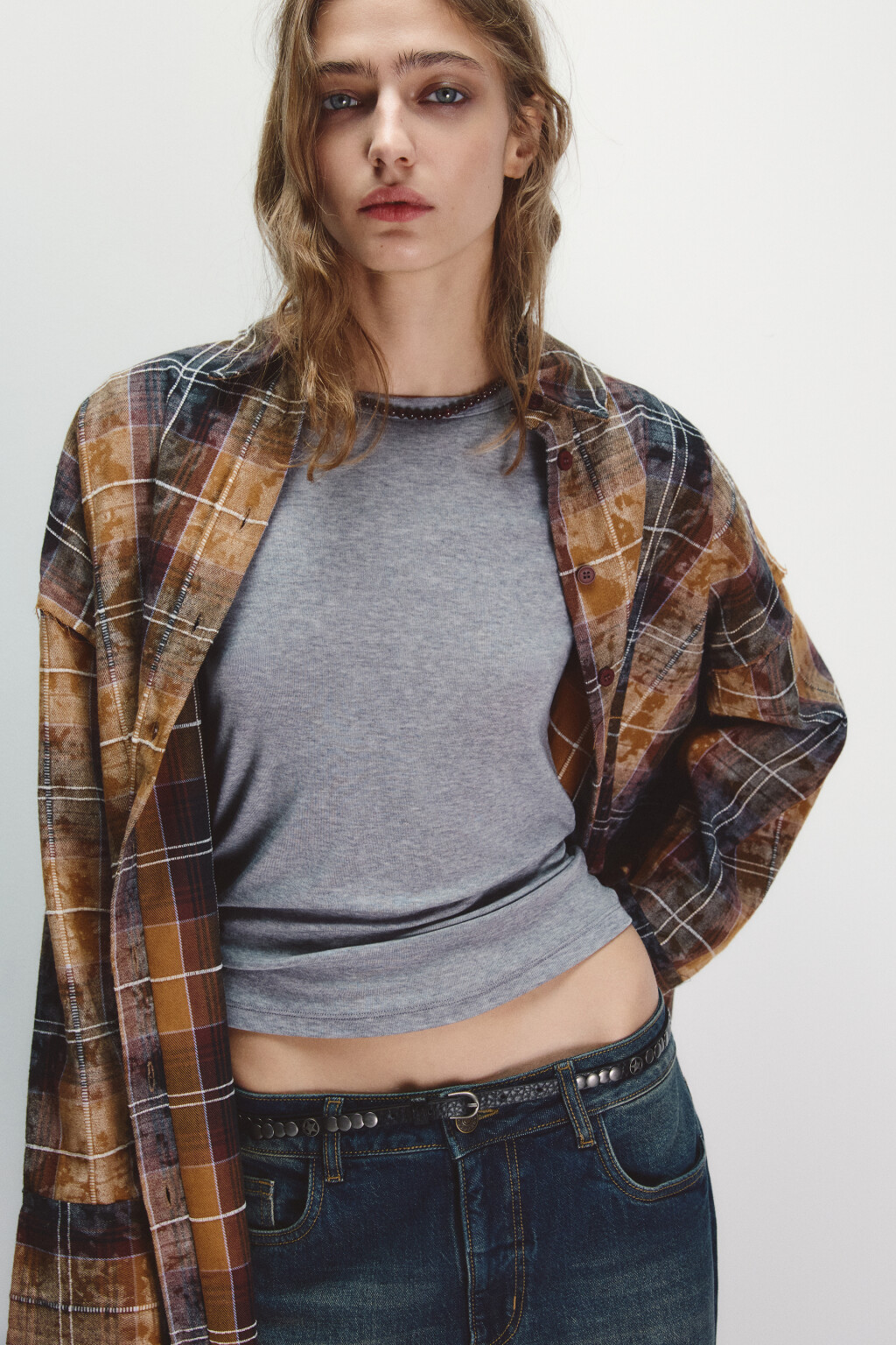 Рубашка в клетку с состаренным эффектом - цвет мультиколор - 1