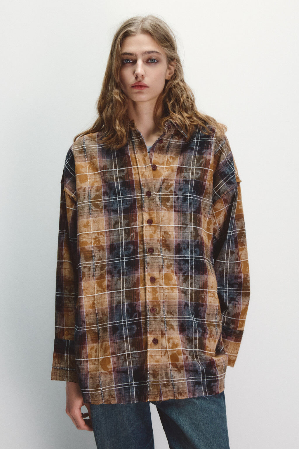 Рубашка в клетку с состаренным эффектом - цвет мультиколор - 2