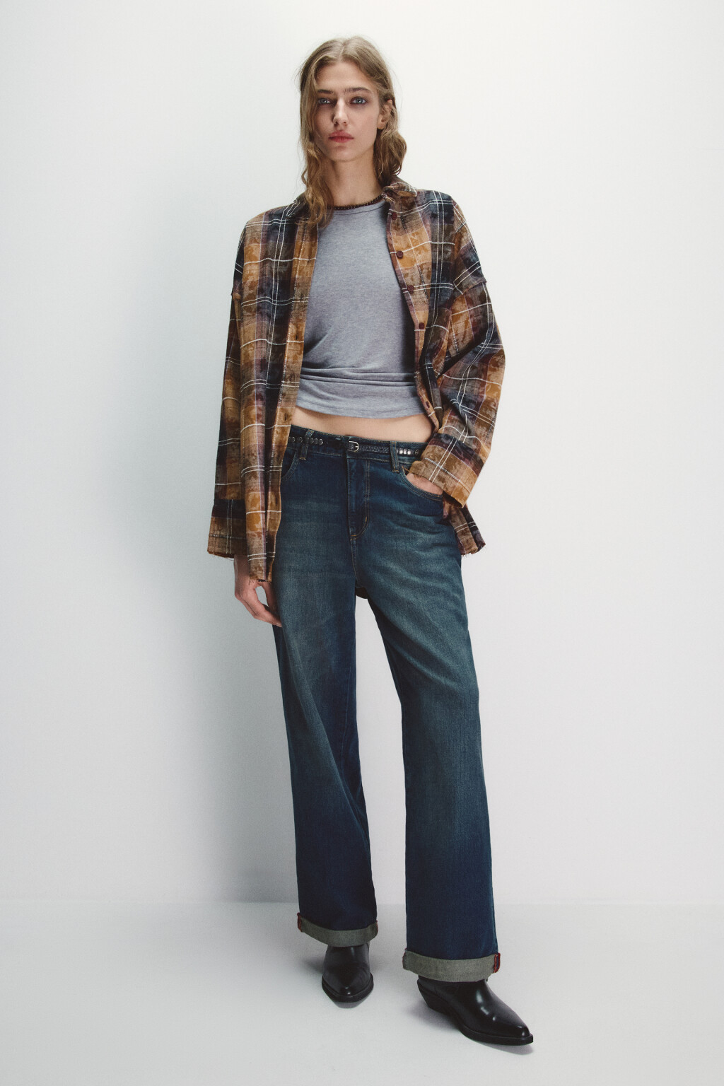 Рубашка в клетку с состаренным эффектом - цвет мультиколор - 4