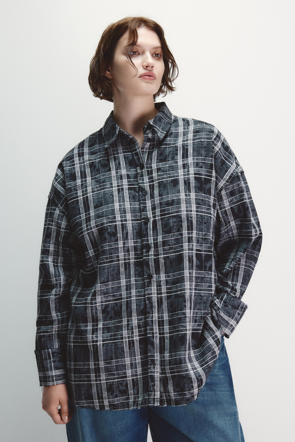Рубашка в клетку с состаренным эффектом - цвет черный - 2