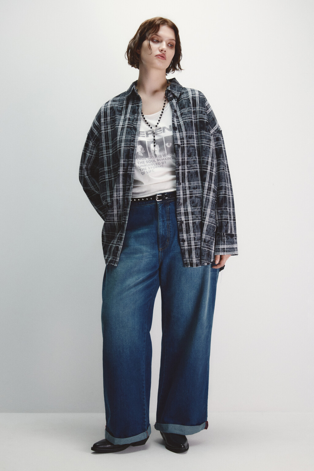 Рубашка в клетку с состаренным эффектом - цвет черный - 4