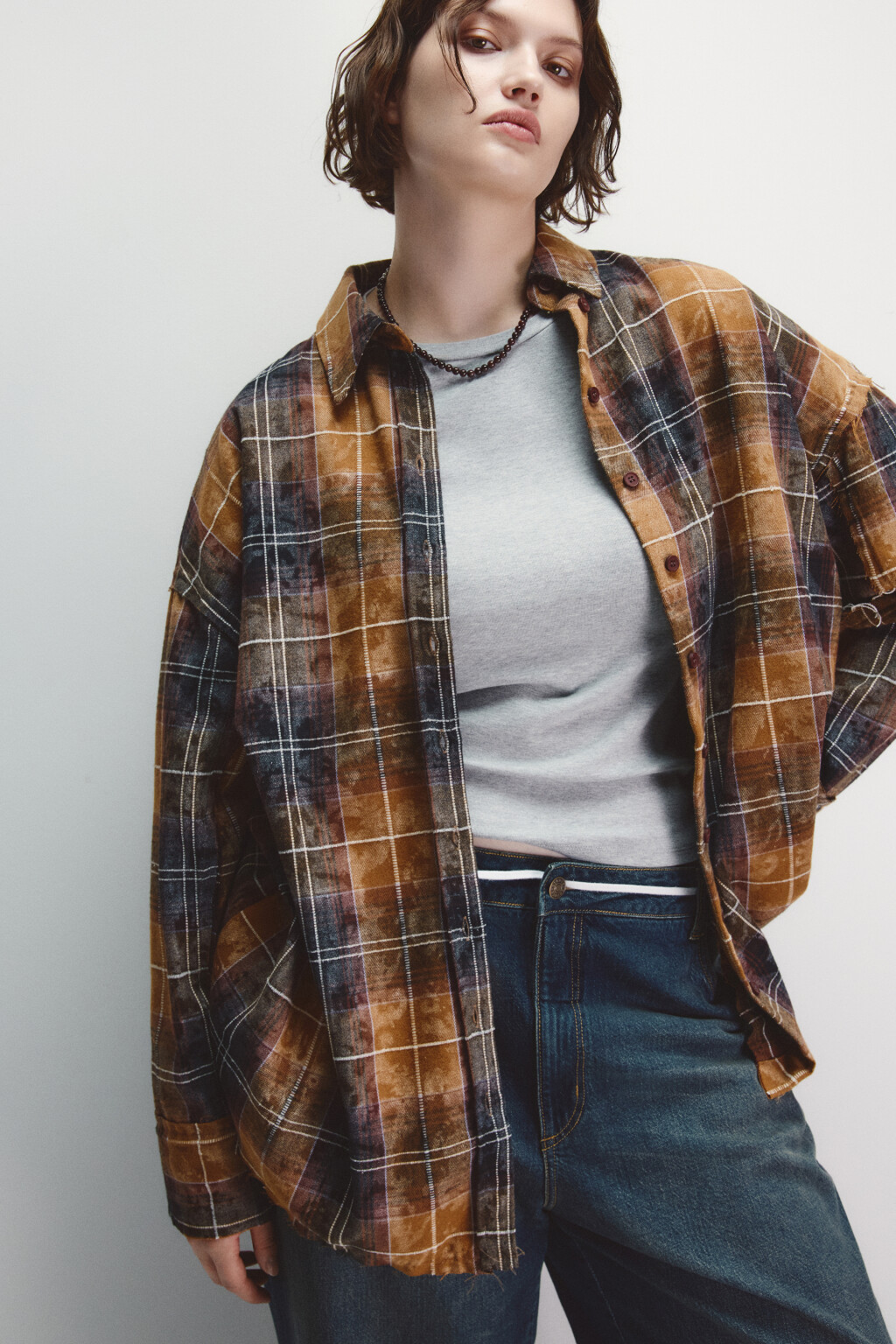 Рубашка в клетку с состаренным эффектом - цвет мультиколор - 1